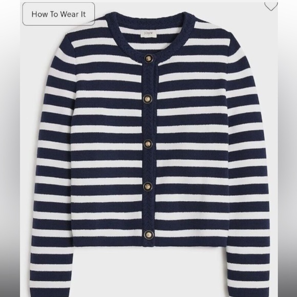 J. Crew Navy and White Striped Button Sweater - Picture 2 of 4